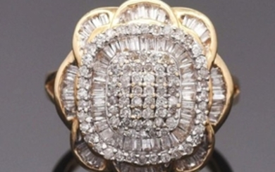 14K Yellow Gold Floral Diamond Cluster Ring.