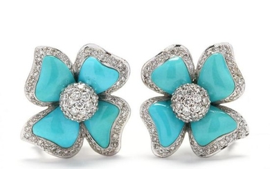 18KT White Gold, Turquoise, and Diamond Earrings