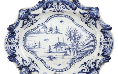 39-Delft: oval scrolled oval dish with a rockery...