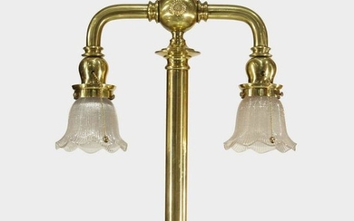Antique Brass Banker's Lamp with Holophane Shades