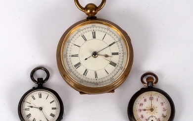 A brass cased open faced pocket watch, the white enamel
