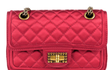 CHANEL - a small quilted red satin double flap handbag.