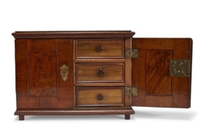 A Continental figural marquetry walnut spice cabinet late 18th...