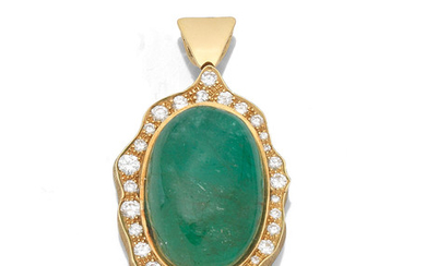 An emerald and diamond cluster pendant,, by Grima
