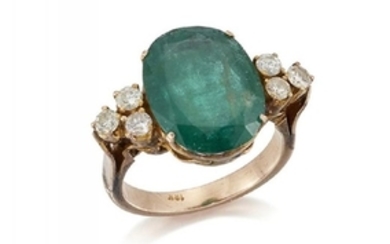 An emerald and diamond ring, The single...