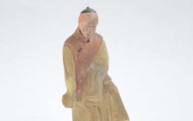 Figura in grès con testa rimovibile, scritta sul fondo (difetti e mancanze) Sec. XX (h. cm 22)