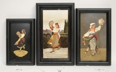 3 FRAMED PIETRA DURA PLAQUE depicting women with