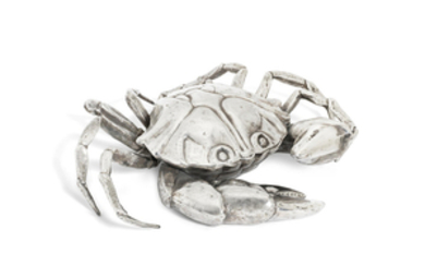 FRANCO LAPINI: A silver-plated caviar dish, modelled as a crab