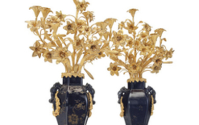 A PAIR OF FRENCH ORMOLU-MOUNTED CHINESE GILT AND BLUE-GROUND PORCELAIN SEVEN-LIGHT CANDELABRA, OF LOUIS XV STYLE, SECOND HALF 19TH CENTURY