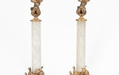 French Rock Crystal & Bronze Candlesticks