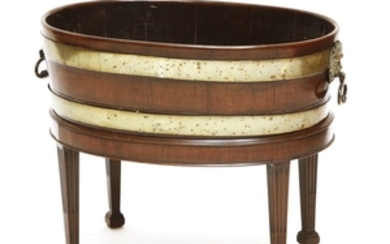 A George III oval brass bound wine cooler