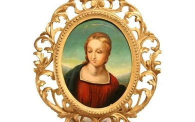 Gilded carved antique frame with a Madonna painting