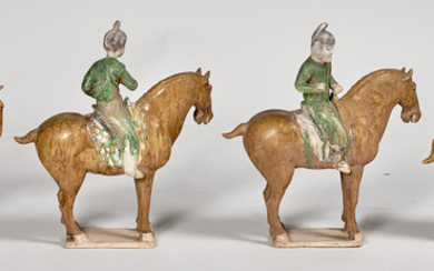 Group of Four Chinese Glazed Pottery Mounted Horses