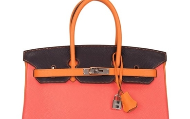 Hermès Horseshoe Stamped (HSS) Tri-Color Orange H, Rose Jaipur and Ebene Birkin 35cm of Togo Leather with Palladium Hardware