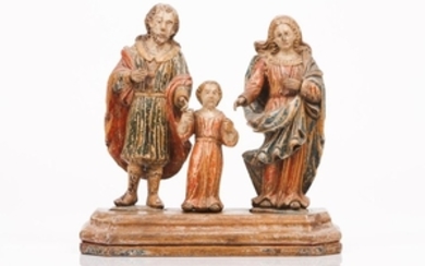 Holy Family Polychrome and gilt wood sculpture wit…