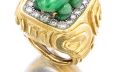 A jadeite jade and diamond ring,, David Webb