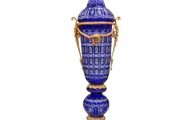 Large Imperial Style Crystal Cut and Gilded Bronze Urn