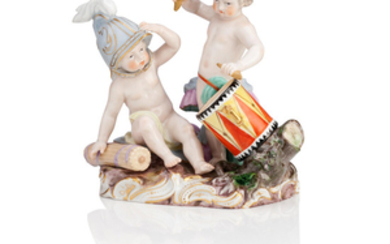 A Meissen figure group depicting two boys at play