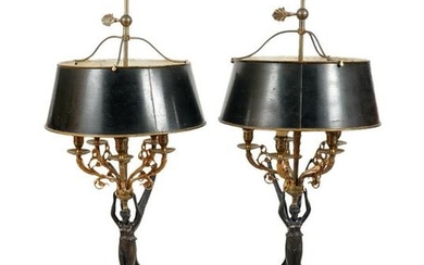 Pr. 20th C Empire Style Bronze Lamps