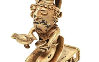 Pre-Columbian Gold Sinu Tumbaga Figure with Bird