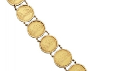 A sovereign bracelet, composed of seven mounted...