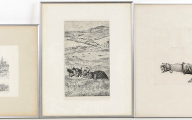 Tien stuks diverse grafiek en drukwerk (platen), 20e eeuw.