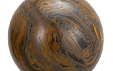 TIGER IRON MATRIX SPHERE Exhibits chatoyant tiger's eye and black hematite. Diameter 6.5". Weight 15.75 lbs. Over two billion years...