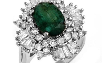 3.90 ctw Emerald & Diamond Ring 18k White Gold