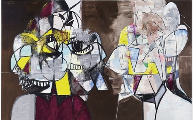 George Condo (b. 1957), Silver and Yellow Double Head Composition