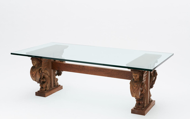 A LARGE ITALIAN NEOCLASSICAL STYLE CARVED WALNUT OCCASIONAL TABLE
