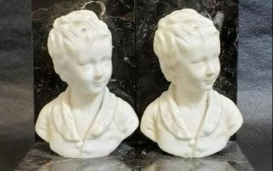Pr Antique Marble French Bookends "Boys"