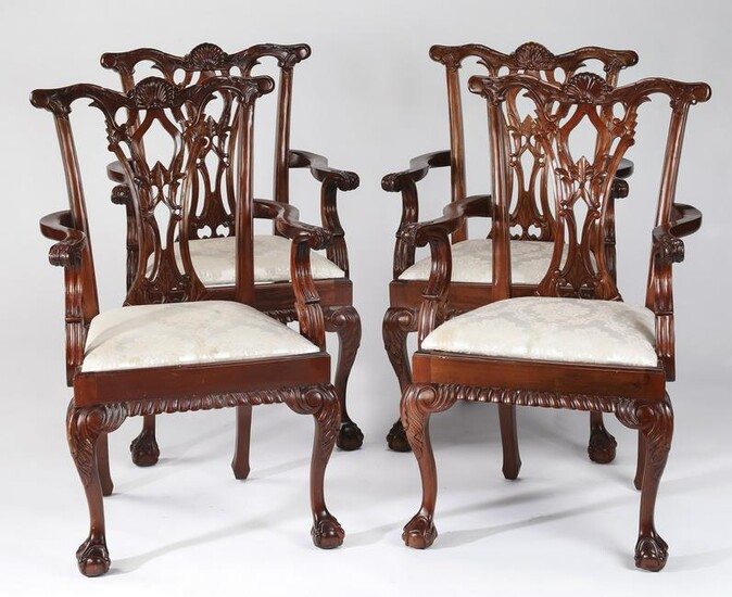 (4) Chippendale style mahogany armchairs