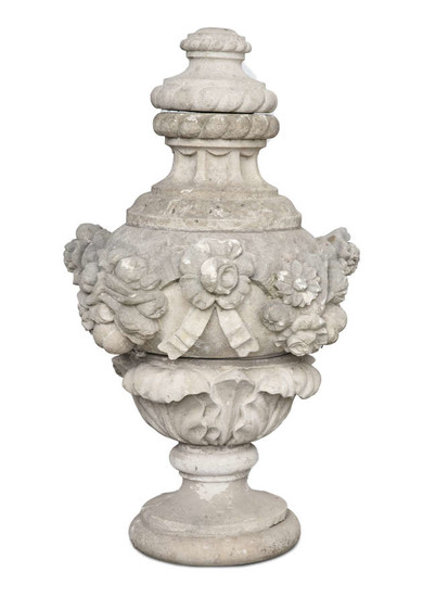 A LARGE VICTORIAN STONE WARE URN, of baluster...