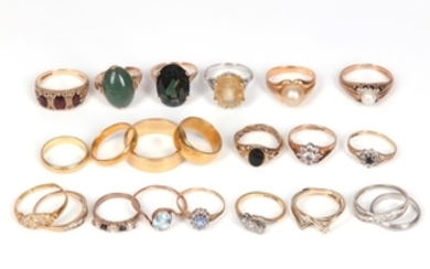 A collection of rings, including two 22ct gold...