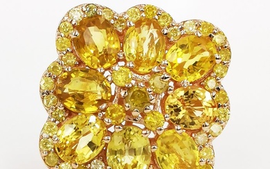 4.61 ct yellow sapphire & 0.80 ct fancy vivid yellow diamonds designer ring - 14 kt. Pink gold - Ring - 4.61 ct Sapphire - Diamonds, AIG certified