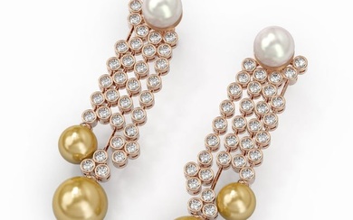 5.76 ctw Diamond Designer Pearl Earrings 18K Rose Gold