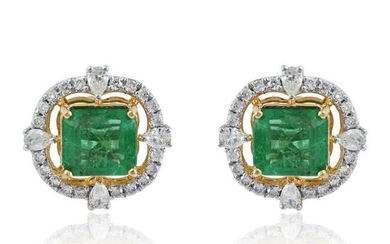 5.8 TCW SI/HI Diamond & Emerald Earrings 18kt white