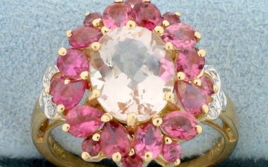 5ct TW Morganite, Pink Tourmaline and Diamond Ring in 14K Yellow Gold