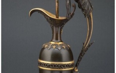 A Patinated and Gilt Bronze Ewer-Form Lamp Base