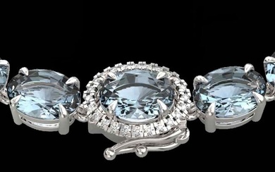 64 ctw Aquamarine & VS/SI Diamond Eternity Micro Necklace 14k White Gold