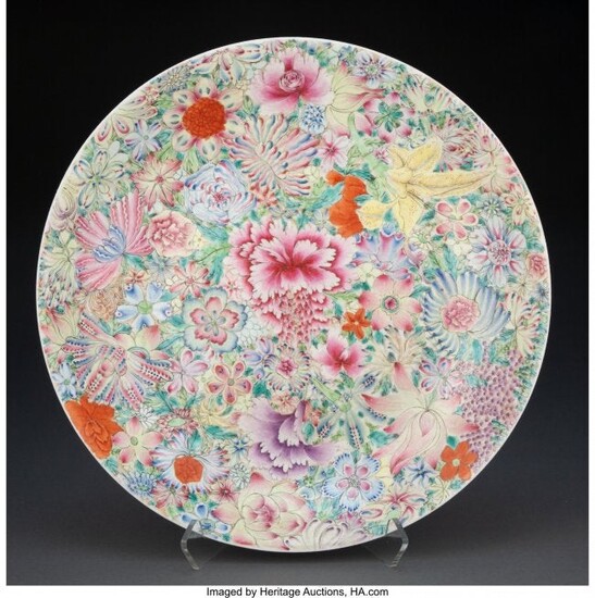 67139: A Large Chinese Famille Rose Plate with Hundred