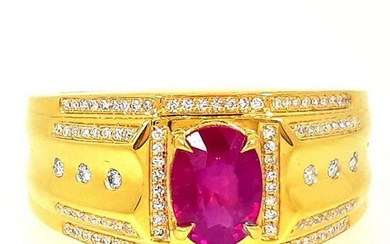 6.99 g 18K Yellow Gold Ruby Diamond Ring