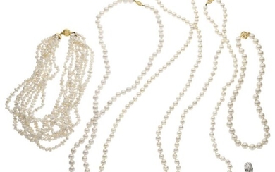 74039: Diamond, Cultured Pearl, Gold Necklaces Stones