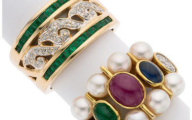 Multi-Stone, Diamond, Cultured Pearl, Gold Rings The ring features...