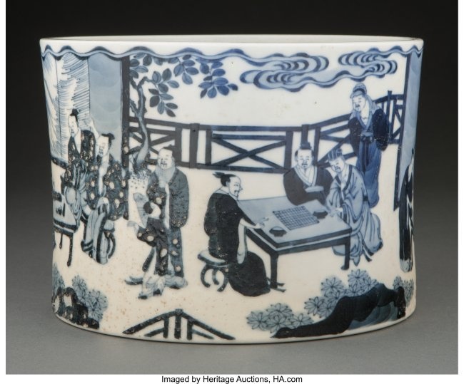 78039: A Chinese Blue and White Brush Pot 6-1/8 x 7-5/8