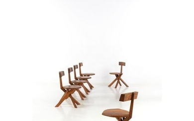 Pierre Chapo (1927-1987) Model S34A Set of six chairs
