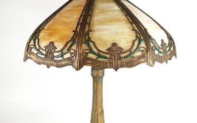 8-Panel Glass & Gilt Metal Lamp