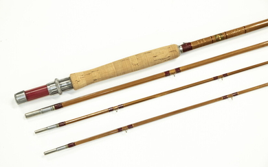 9' MONTAGUE 'REDWING' FLY ROD, 3-SECTION, SPARE TIP, IN ORIGINAL BAG W/ ALUMINUM TUBE