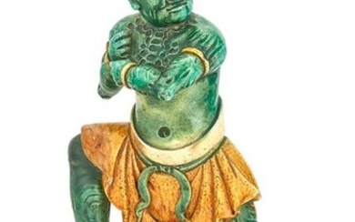 Chinese Glazed Earthenware Roof Tile of a Demon God