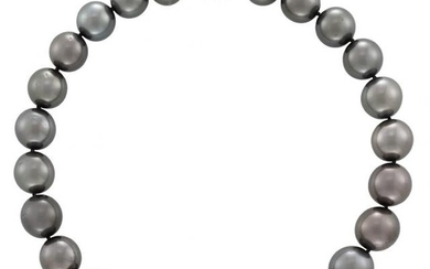Tahitian Black Cultured Pearl, Platinum and Diamond Necklace